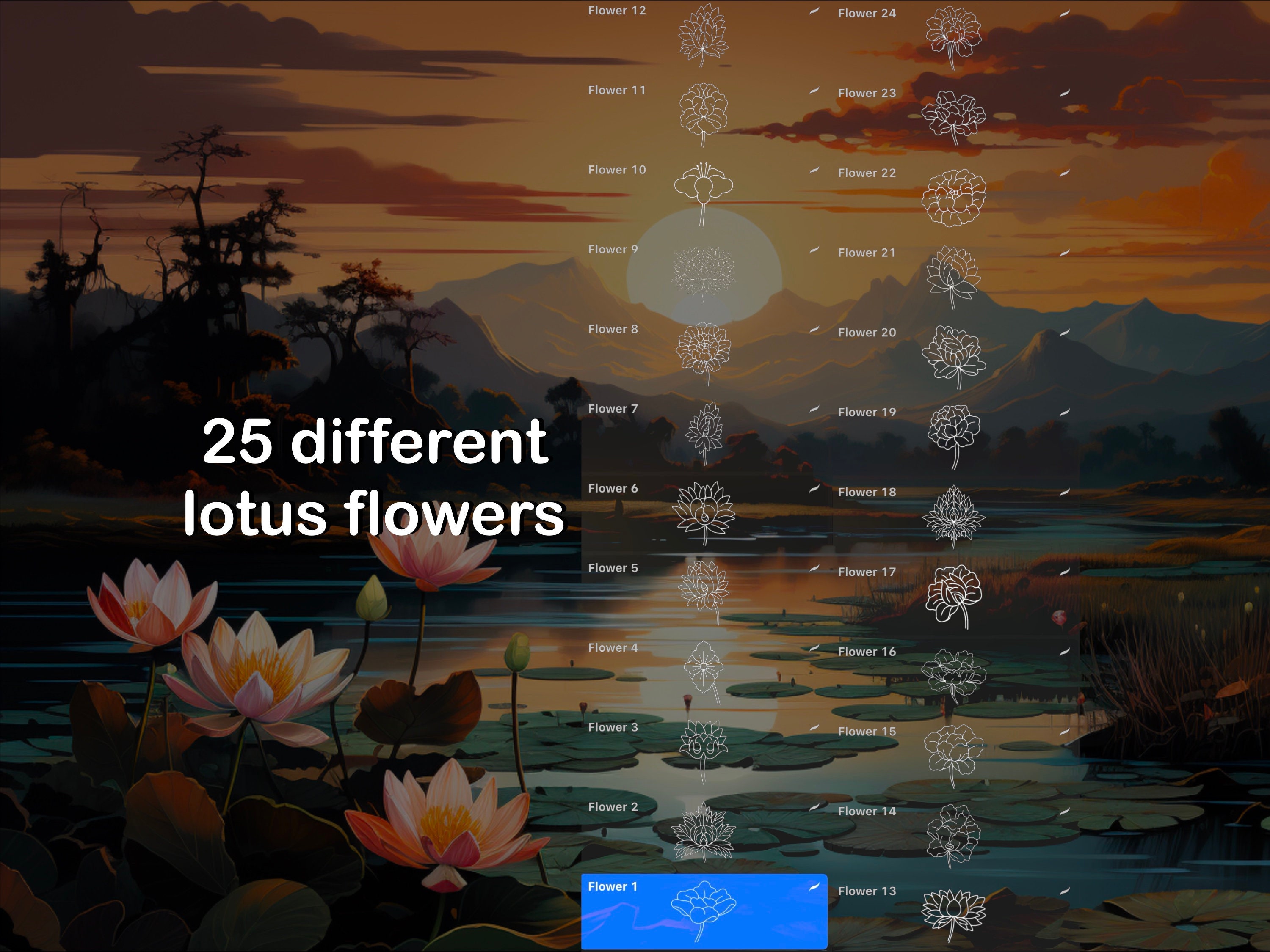100 Procreate Lotus and Trad Flower Maker Brush Set preview 2
