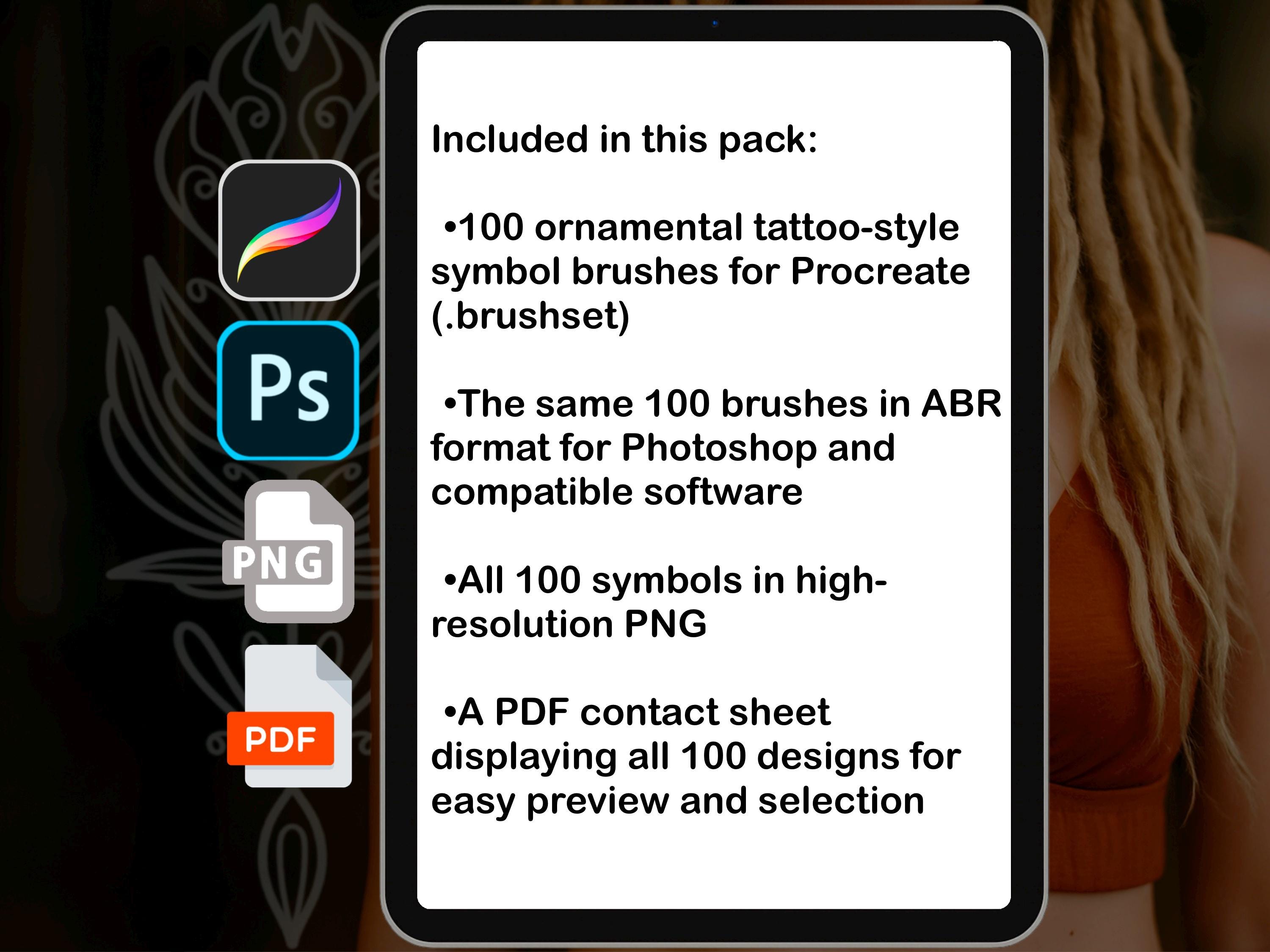 Ornate Symbol 100 Procreate Tattoo Stamp Brushes | Floral, Lotus and Ornamental Line Art for Illustrators & Designers Photoshop ABR PNG PDF preview 2