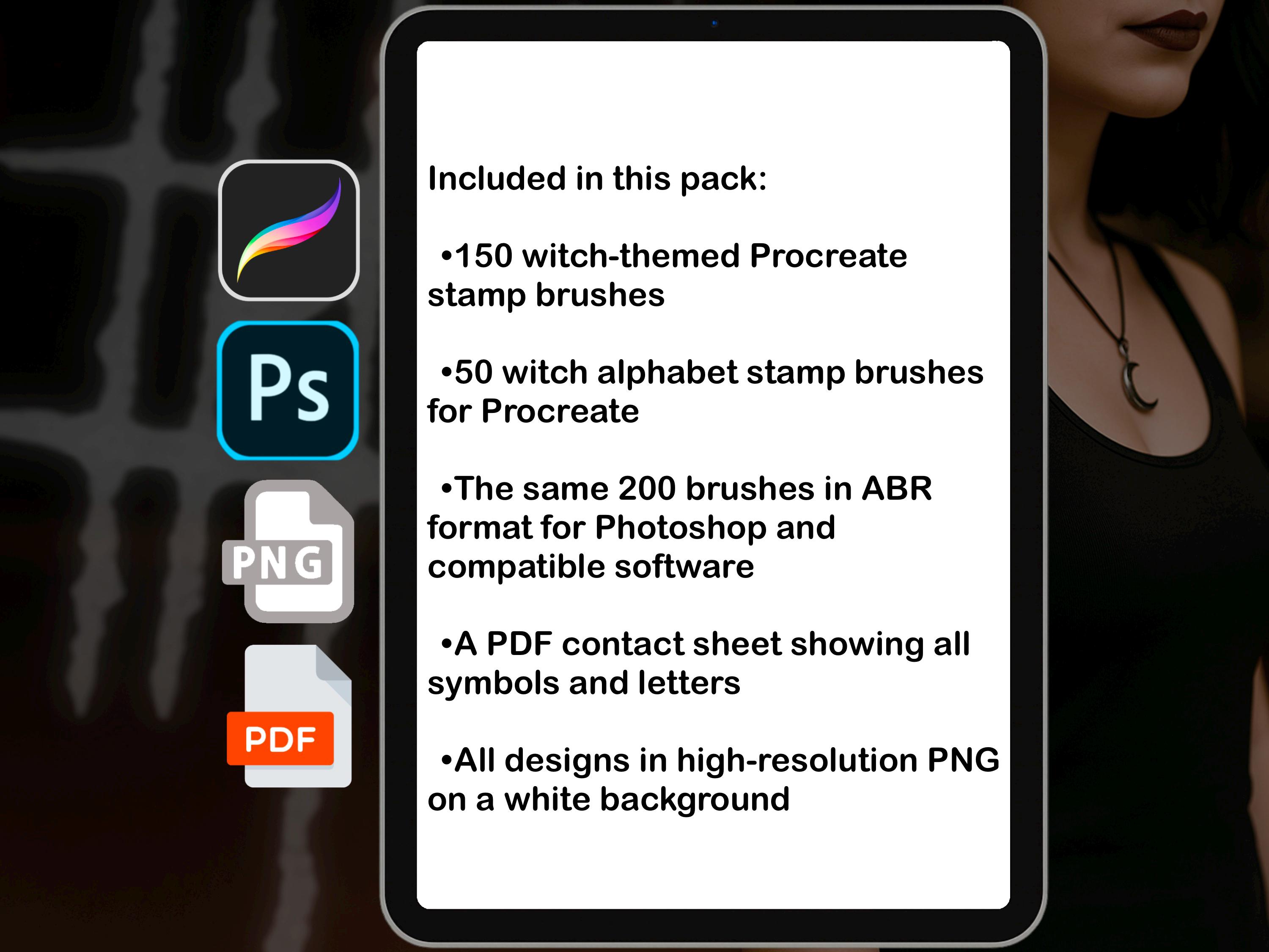 Procreate Witch Symbols and Alphabet Brush Set Photoshop ABR PNG PDF preview 3