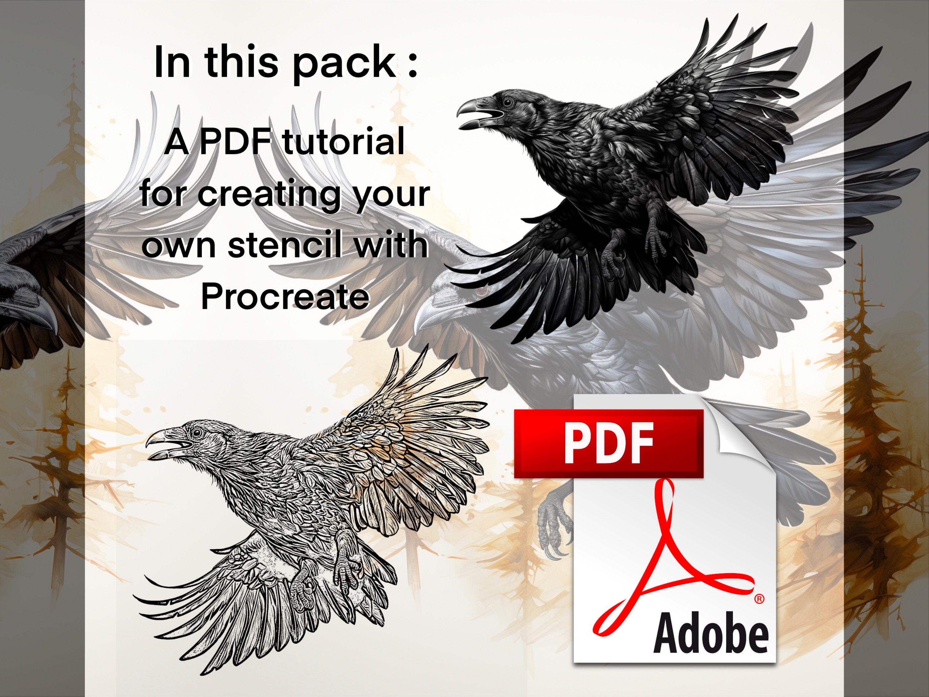 Procreate Crow Raven Brush Stamps preview 5