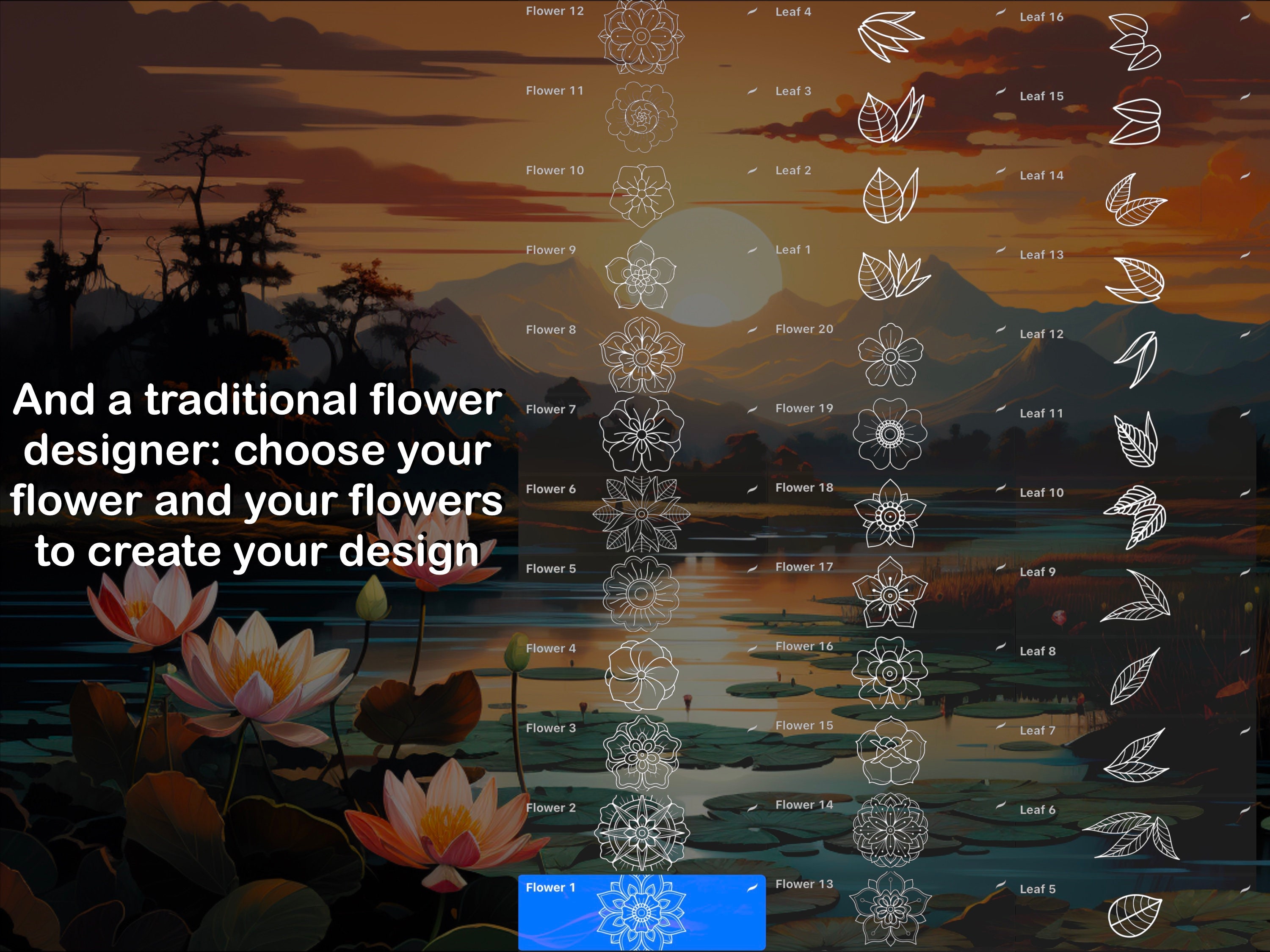 100 Procreate Lotus and Trad Flower Maker Brush Set preview 5