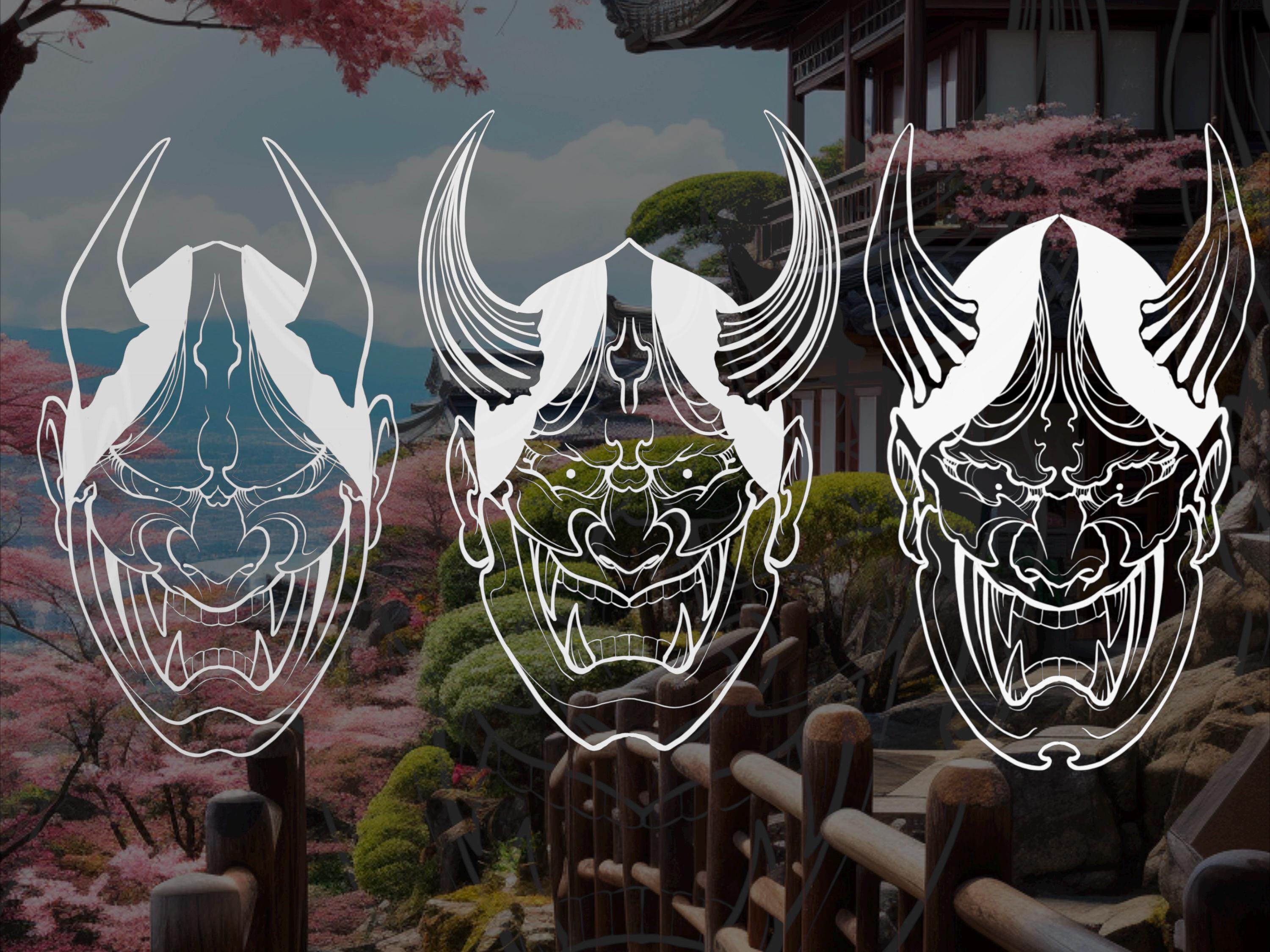 Hannya Mask Procreate Brush Pack – 20 Masks + 70 Modular Stamps – PNG + ABR + PDF Template preview 5