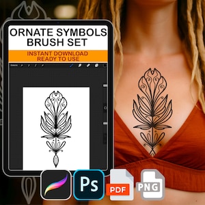 Ornate Symbol 100 Procreate Tattoo Stamp Brushes | Floral, Lotus and Ornamental Line Art for Illustrators & Designers Photoshop ABR PNG PDF