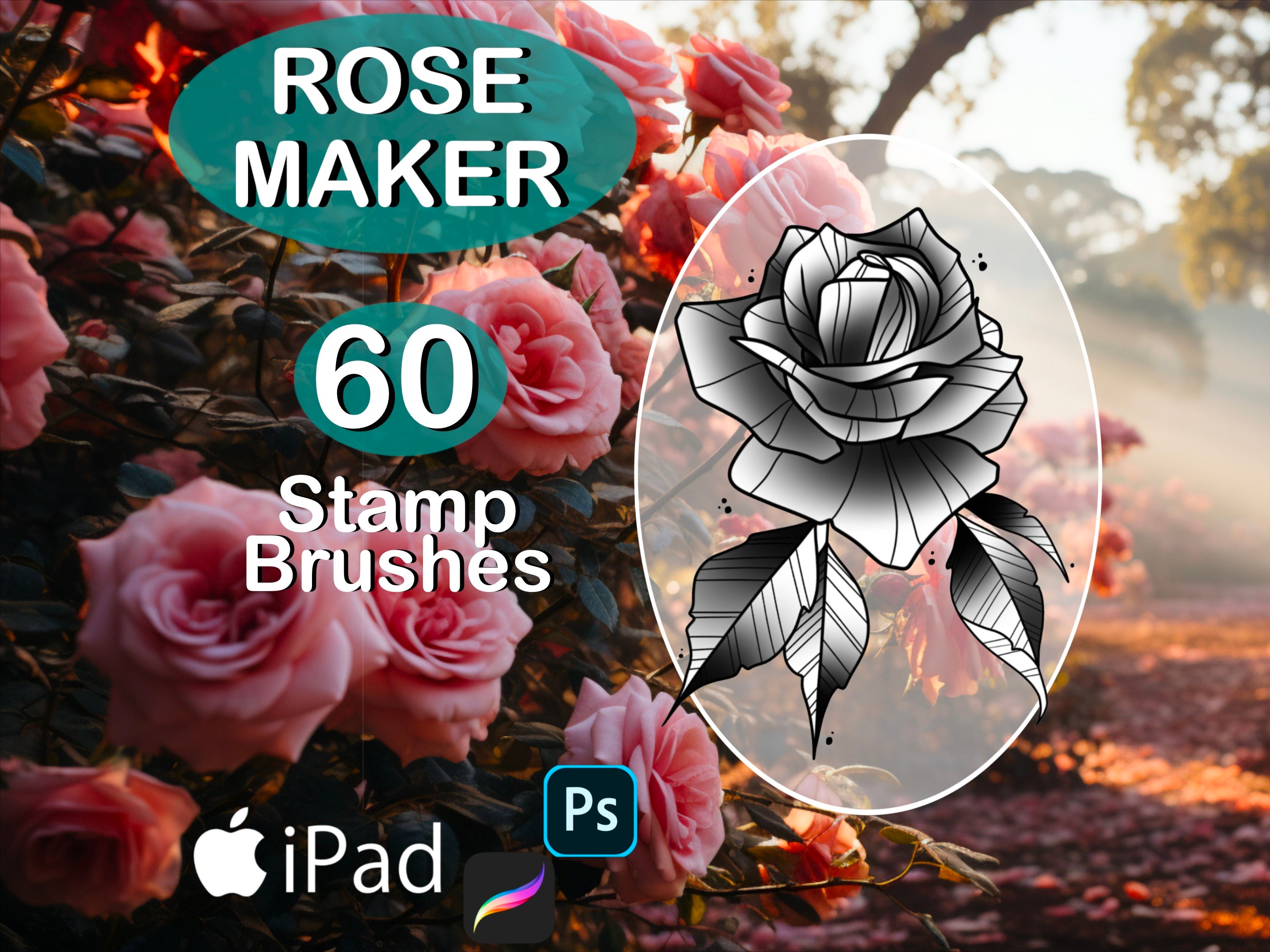 Procreate Rose Tattoo Brush Set Photoshop