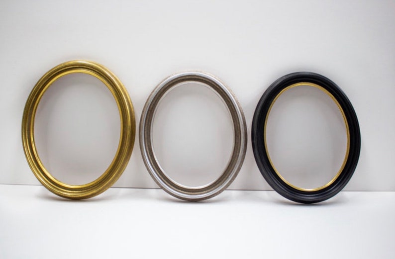 Set Of Three Oval Frames Antique Black And Gold Frame Silver