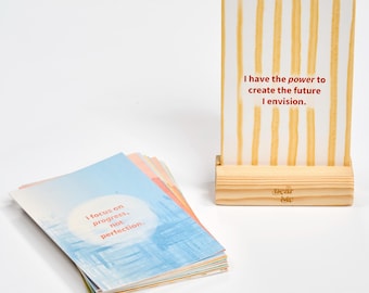 Mindfulness Affirmation Cards with Wooden Stand: Daily Motivation Deck - Dear Me