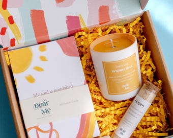 Happiness Gift Set - Self Care Kit for Joy & Positivity - Affirmation Cards, Scented Candle, Bath Salt - Christmas Gift Box