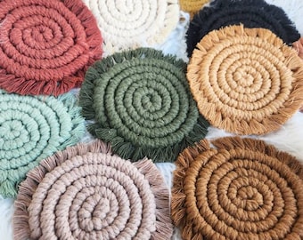 Handmade Macrame Coasters | Boho Drink Coasters, Table Protection (~5in)