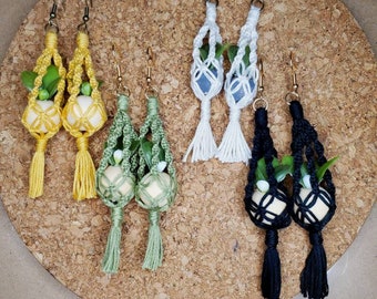 Mini Macrame Plant Hanger Earrings: Plant Lover Gift