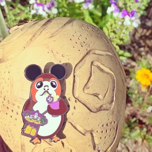 Porg Drinking Violet Lemonade with Tangled Bag Pin