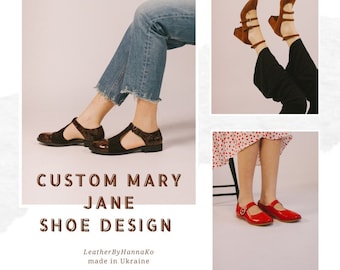 Custom Mary Jane Shoes, Handmade Leather Footwear Any Color, Made to Order Leather Flats