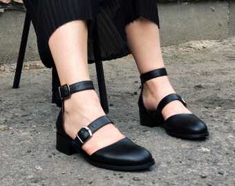 Handmade Black MARY JANE Shoes,Women T-Strap Flat Shoes Fashion Black Shoes,Girls Gift,graduation gift