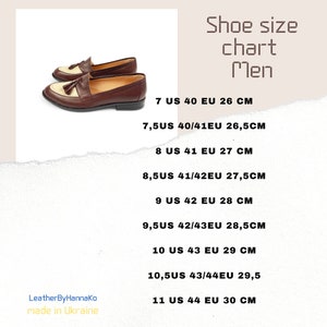 May include: A shoe size chart for men, showing US, EU, and centimeter measurements. The chart lists sizes from 7 US to 11 US, with corresponding EU sizes and centimeter measurements.