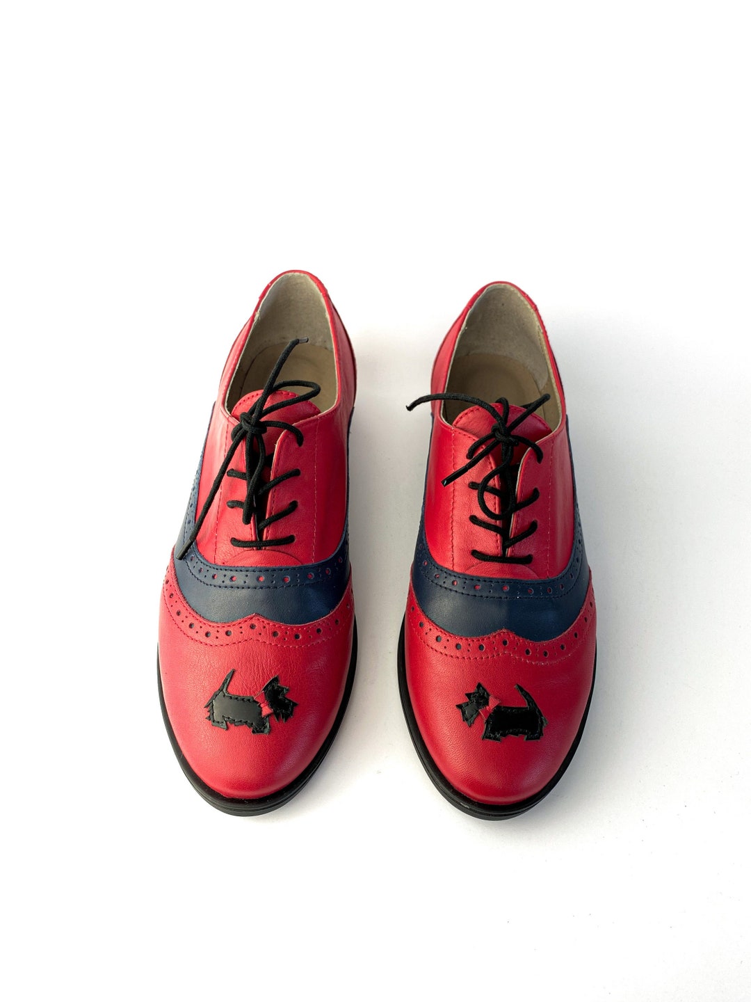 Women Oxford Shoes Red With Customizable Little Leather Dogs - Etsy