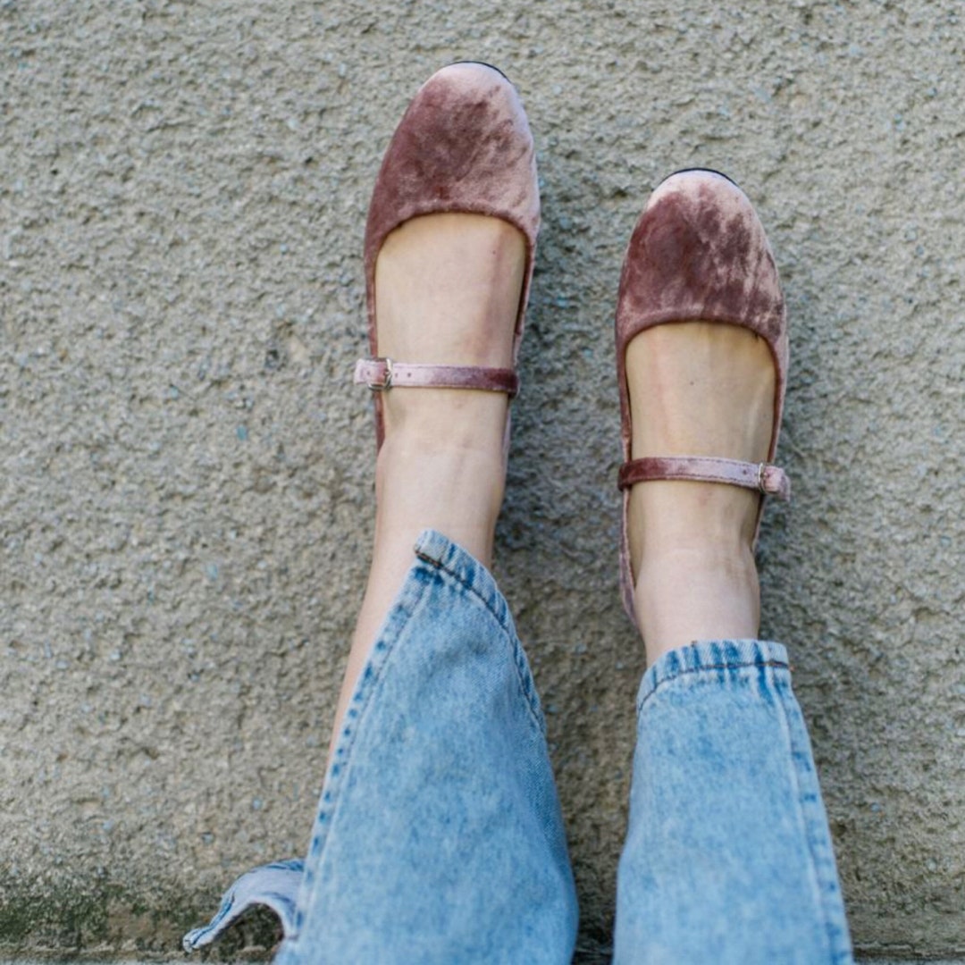 Pink Velvet Mary Jane Flats – Soft Velvet Ballet Shoes With Strap - Etsy