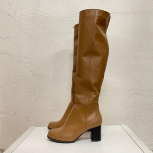 Tall Leather Boots – Handmade Custom Brown Knee-High Boots, Soft Genuine Leather, Mid Heel, Wide Calf Available, LeatherByHannaKo