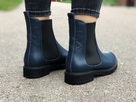 blue leather chelsea boots