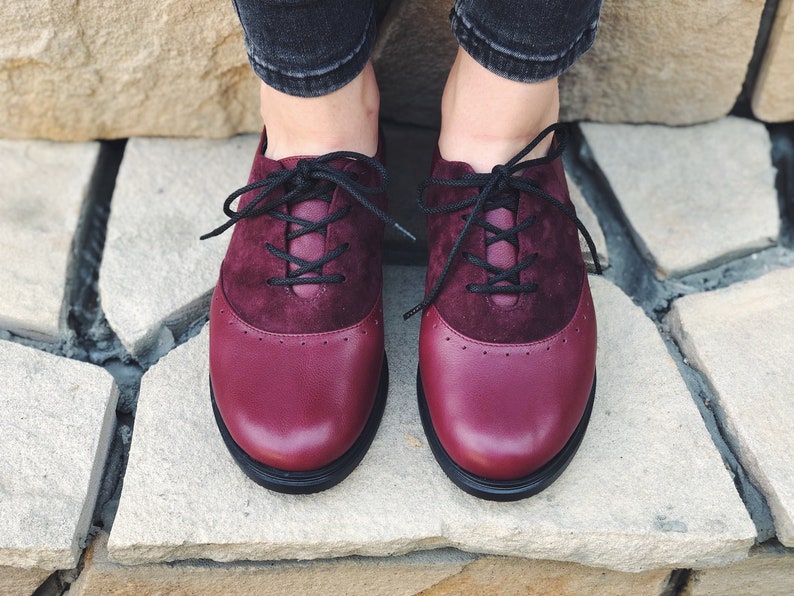 Saddle Oxford Shoes For Woman Burgundy Leather Casual Oxfords Etsy