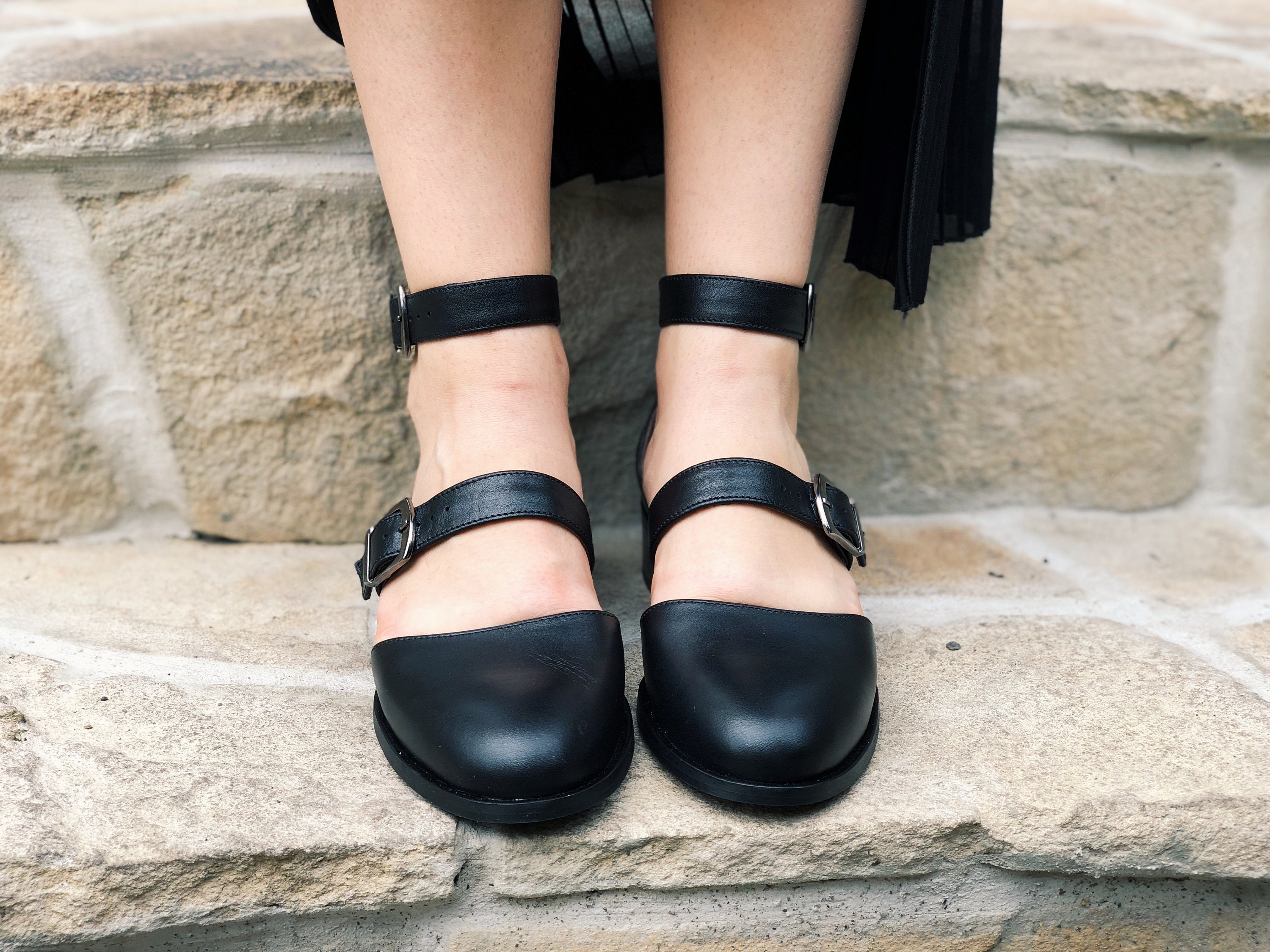 Mary Jane Shoes Ankle Strap Solver Buckle Maru Jane Pumps Low Etsy