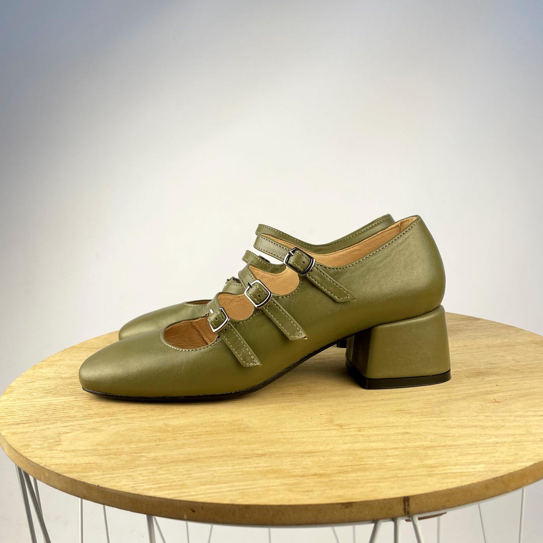 Green & White Patterned Mary Jane Heel main image 1