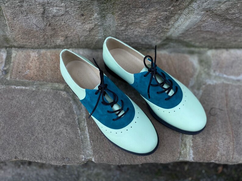 Oxford Shoes For Woman Turquoise Leather Wide Width Saddle | Etsy