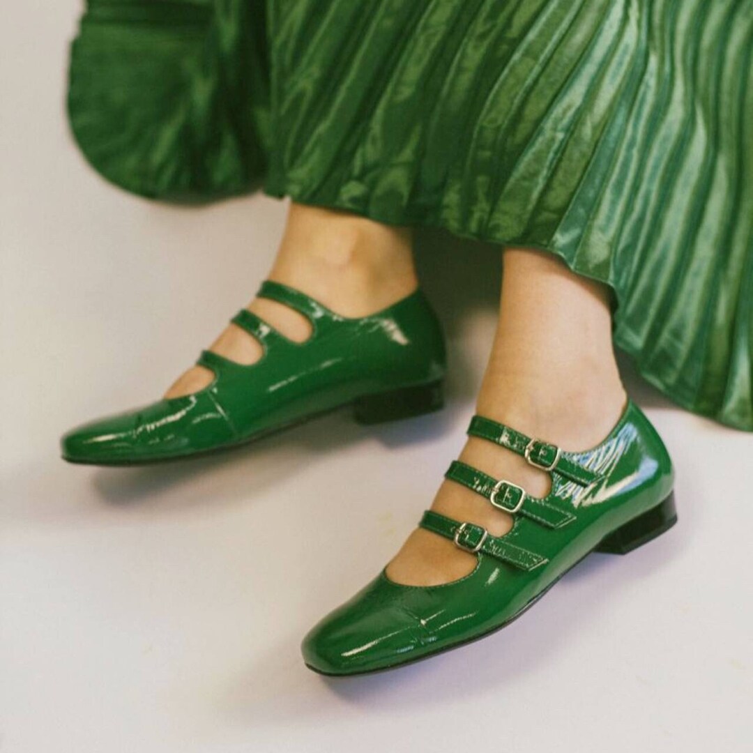 Mary Jane Shoe Low 1 Inch Heels Green Patent, Mary Jane Square Toe ...