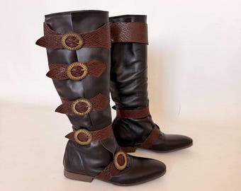 Handmade Medieval Leather Boots for Men, Viking Knee High Boots Custom Made