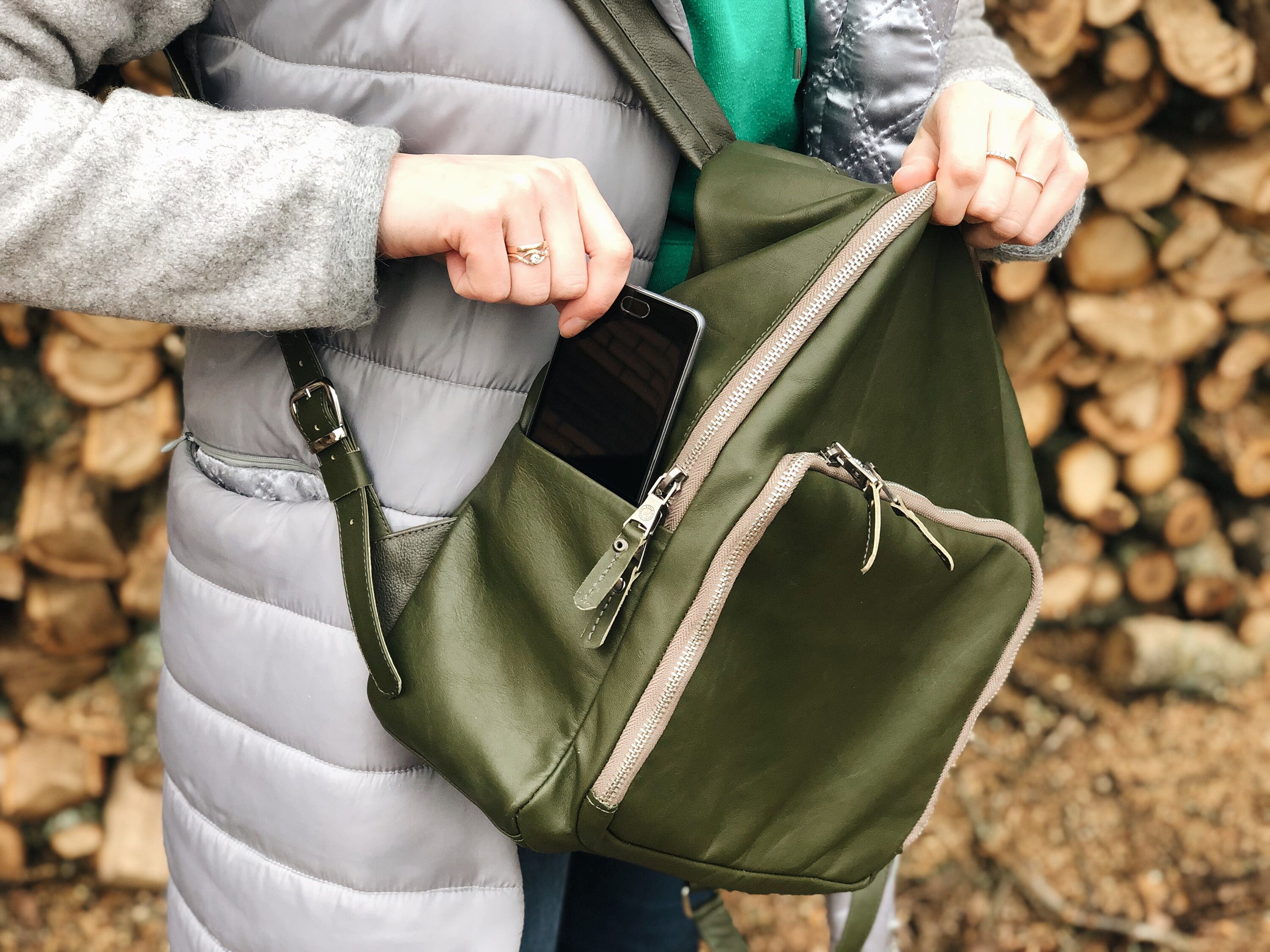 Leather Backpack Camera Green Womens Backpack Custom Etsy