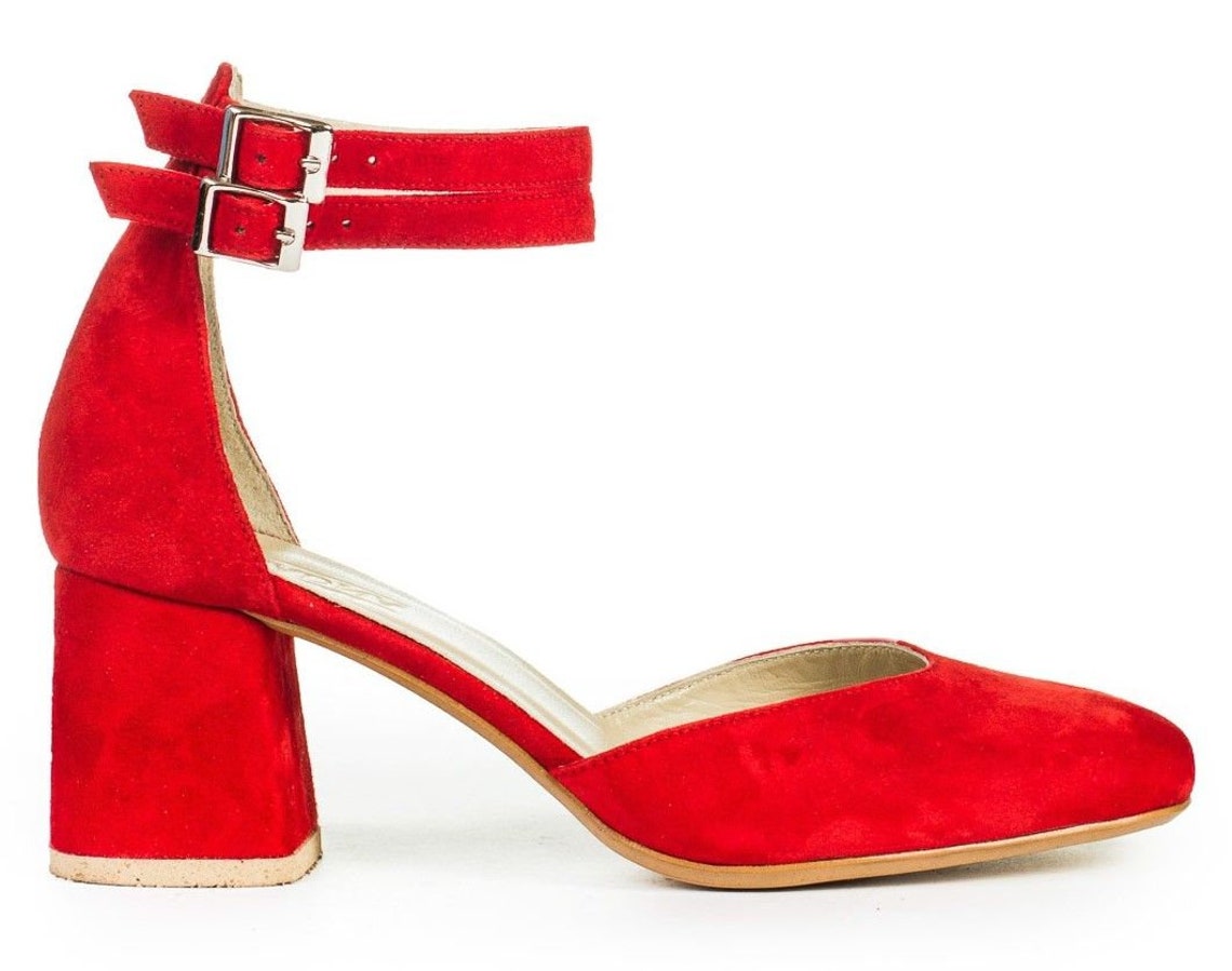 low block heel sandals red