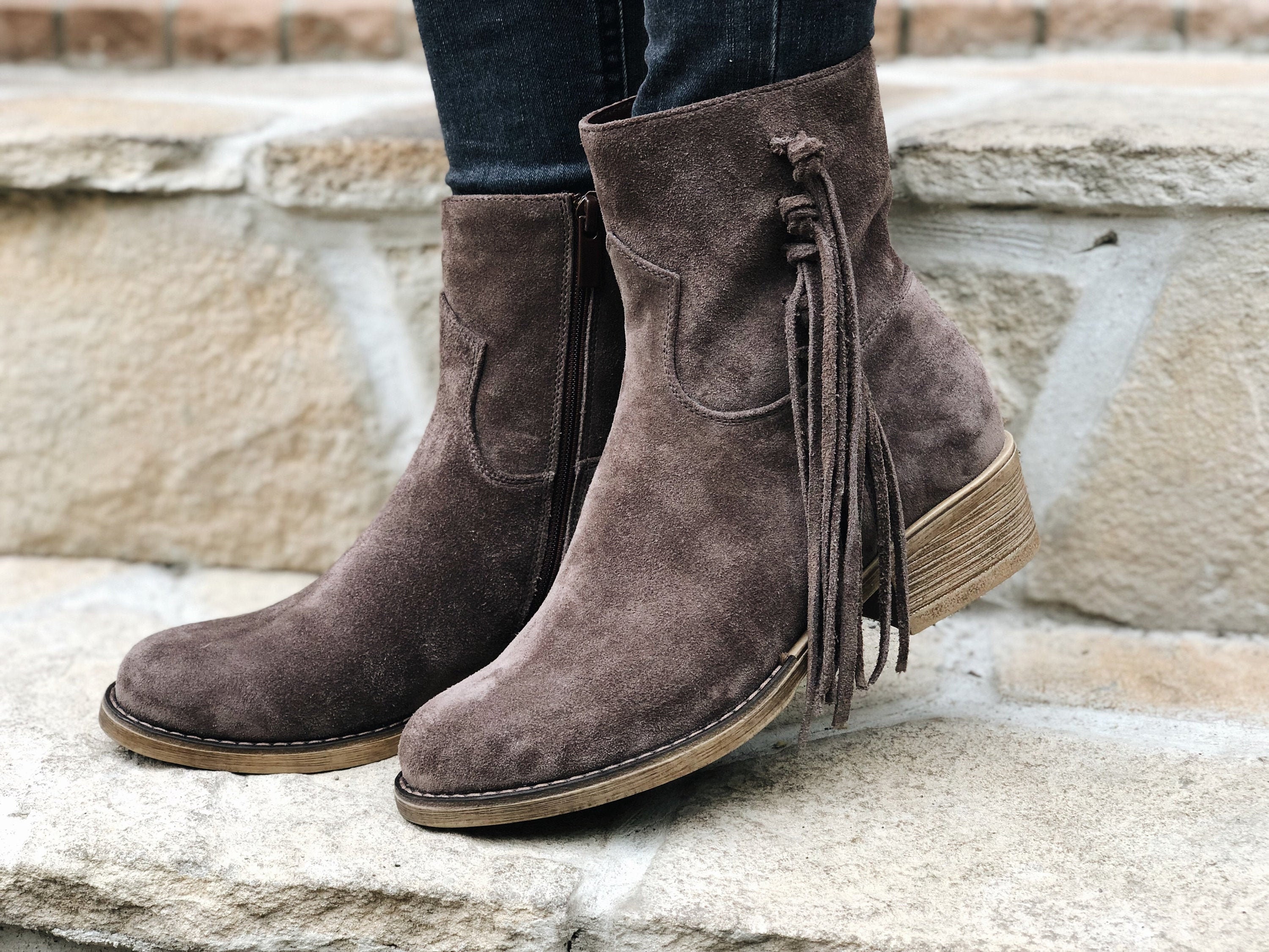 Leather Cowboy Boots Low Heel For Woman Ankle Boots Boho Etsy