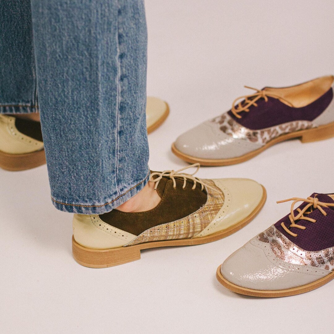 Zapatos Oxford Dorados y Marrones – Oxfords para Mujer de Piel y