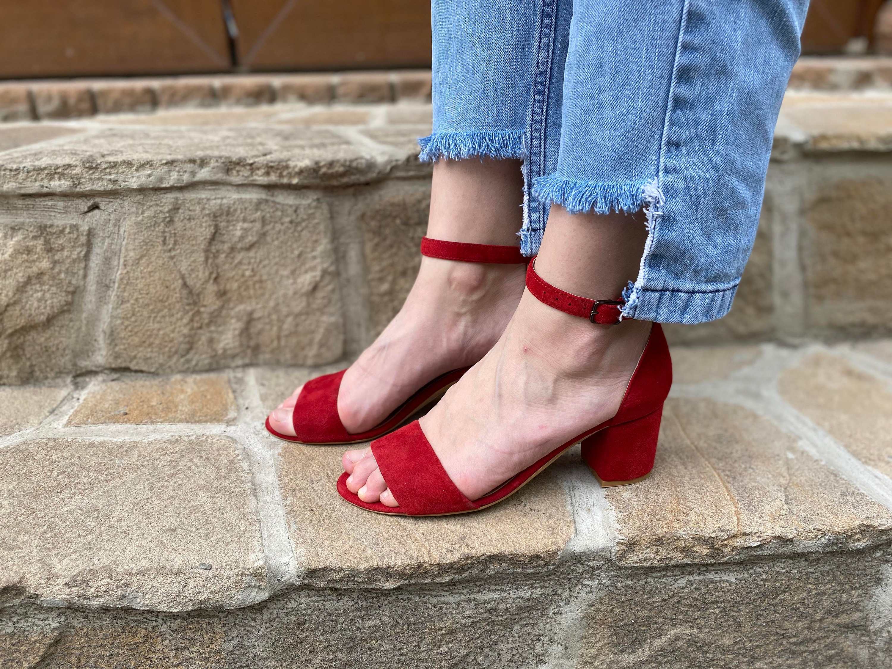 Sandals Heels Red Suede Summer Sandals For Woman Leather | Etsy