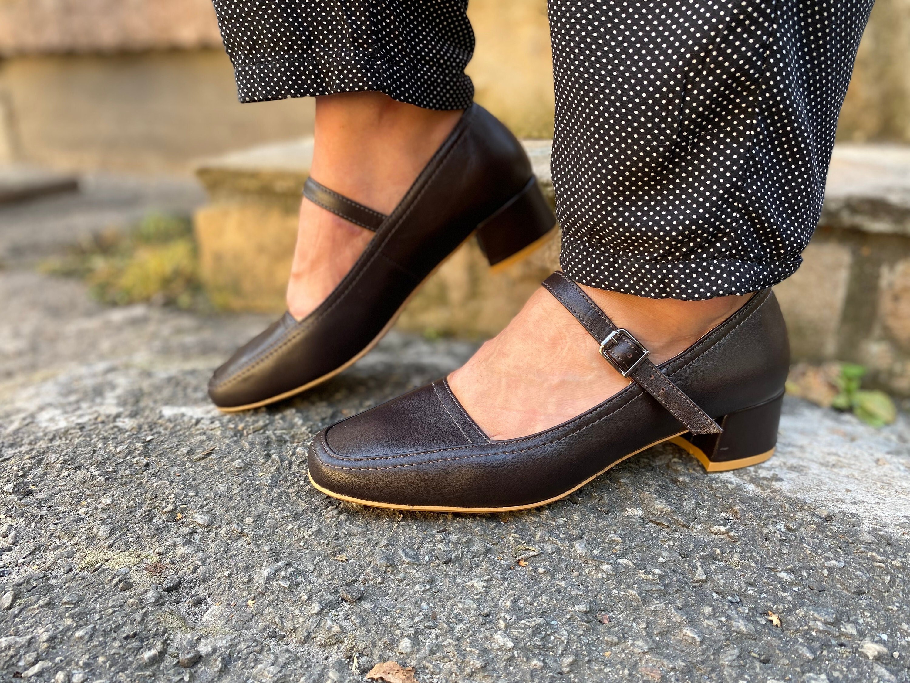 Mary Jane Shoes Square Toe Brown 
