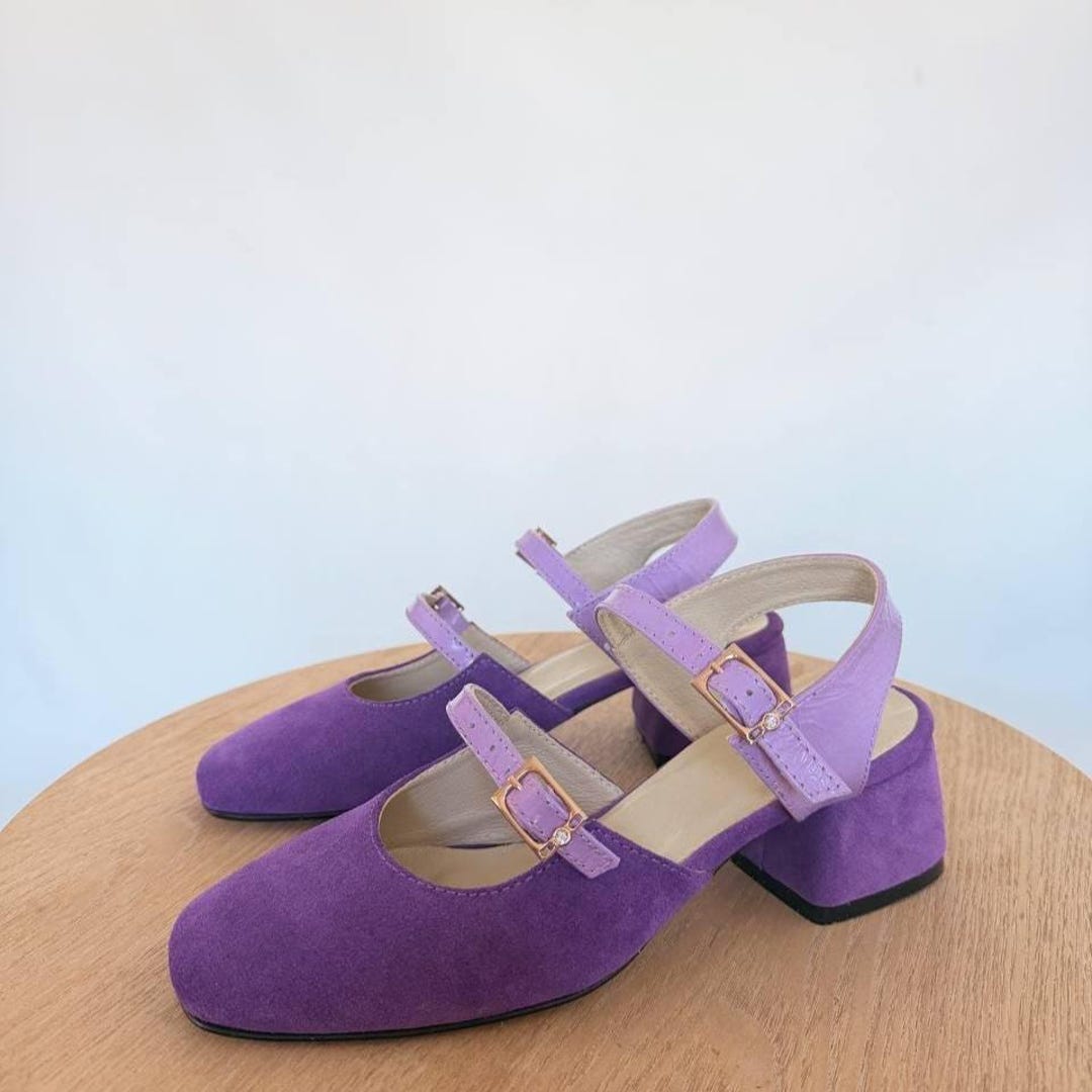 Purple Suede Mary Jane Heels With Lilac Patent Leather Strap - Etsy