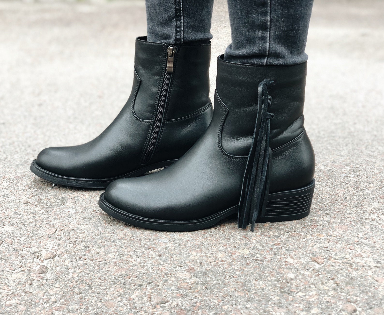 Cowboy Boots For Woman Black Ankle Western Boots Low Heels Etsy