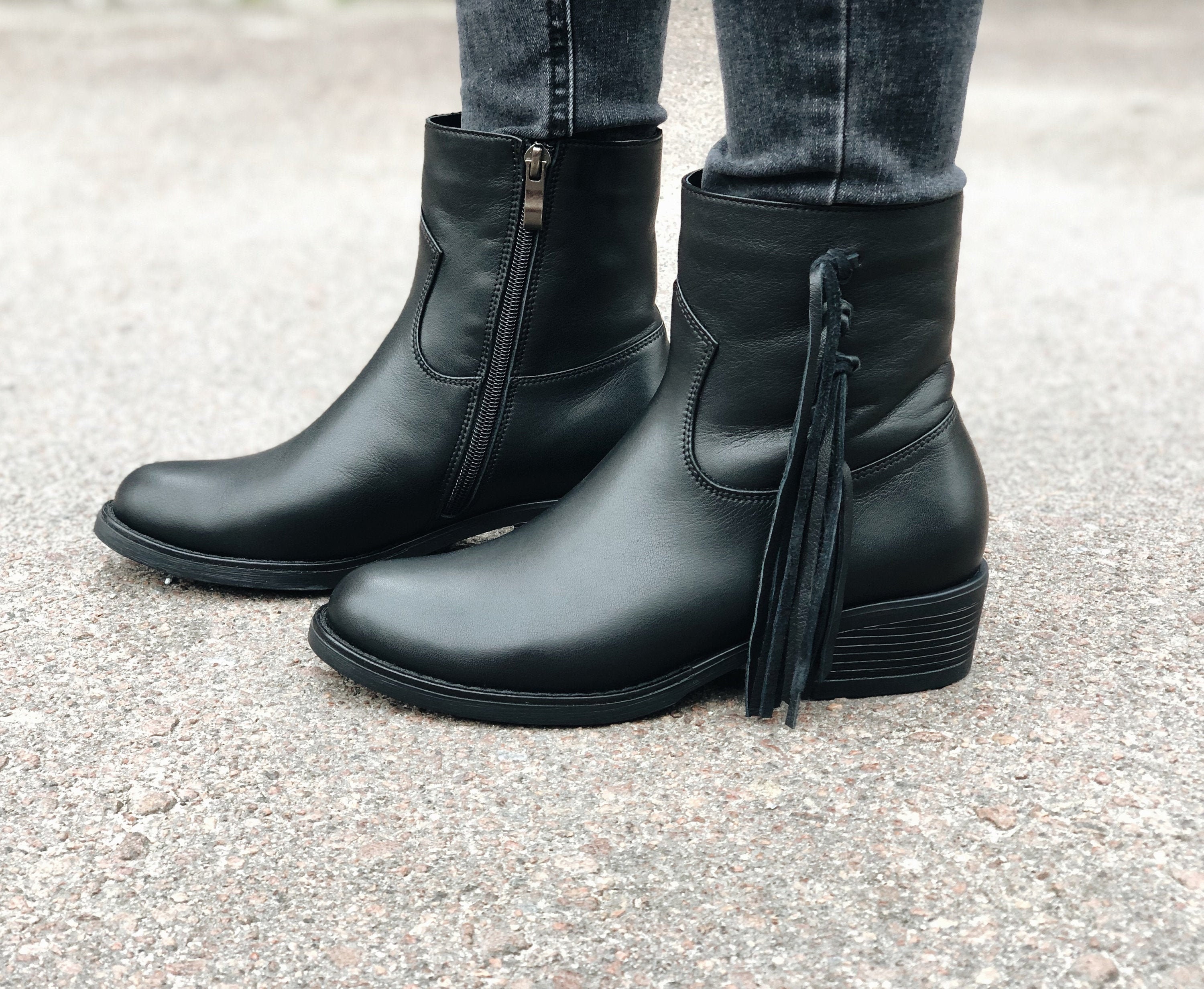 Cowboy Boots For Woman Black Ankle Western Boots Low Heels Etsy