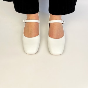 Handmade White Leather Bridal Flats: Minimalist Mary Jane Wedding Shoes