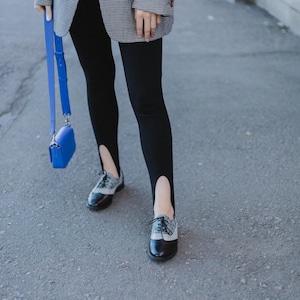 Black Floral Oxford Shoes for Women – Leather Oxfords – Handmade Vintage Lace-Up Shoes – Statement Flats – Comfortable Dress Shoes