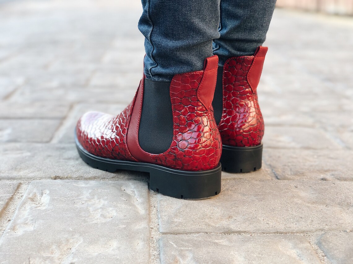 red platform chelsea boots