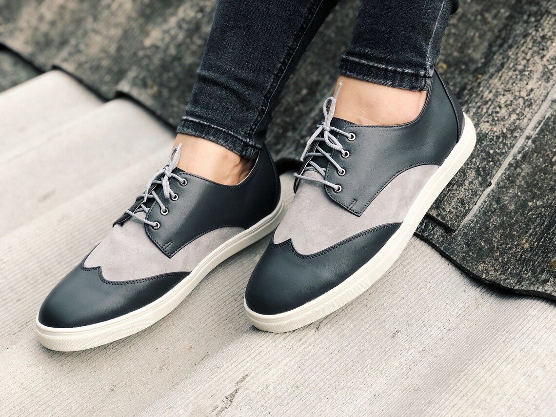 Woman Oxfords Sporty Style Gray Leather Platform Oxford Shoes Etsy