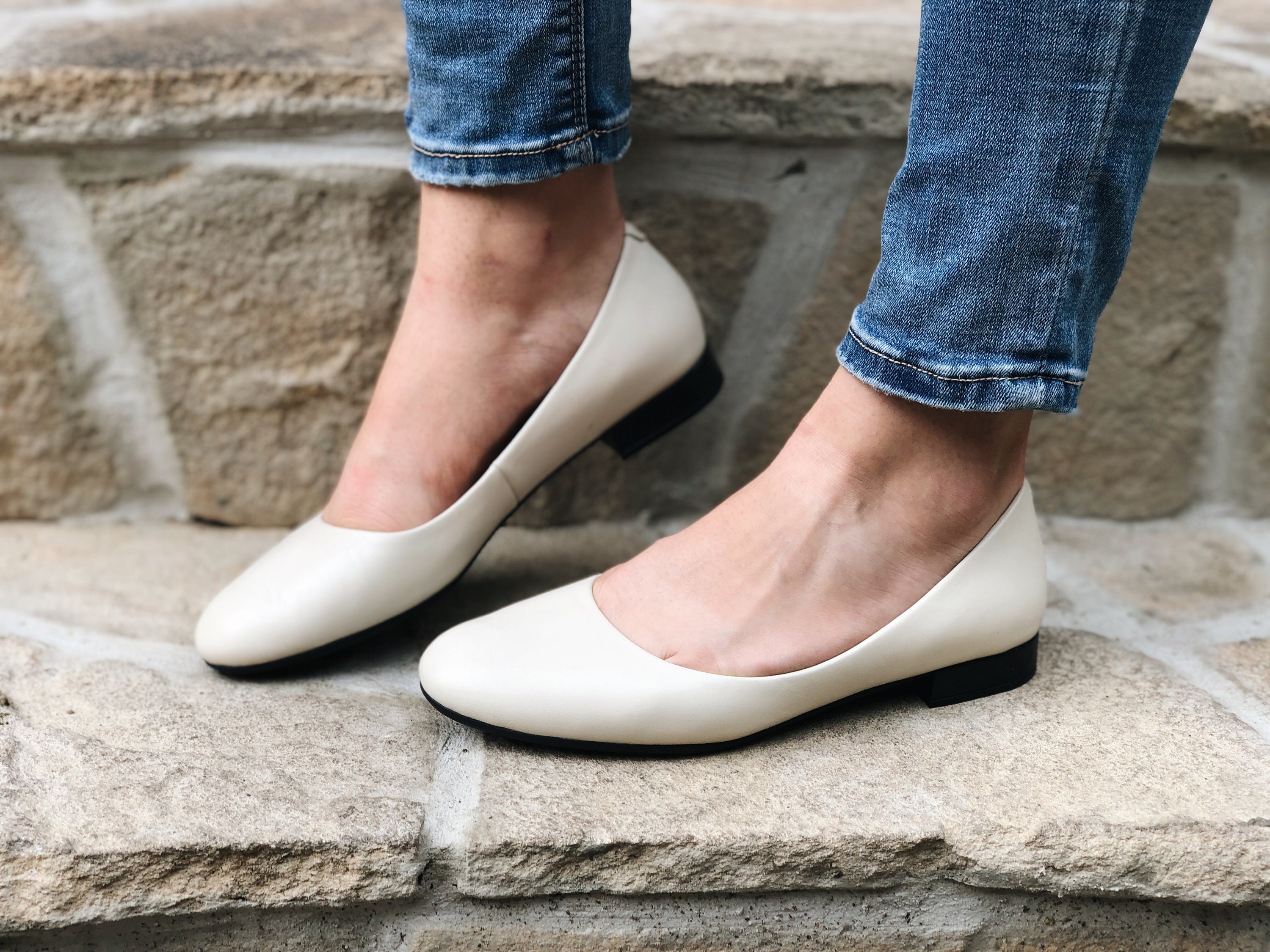 Woman Ballet Flats Beige Leather Round Toe Simple Ballet | Etsy