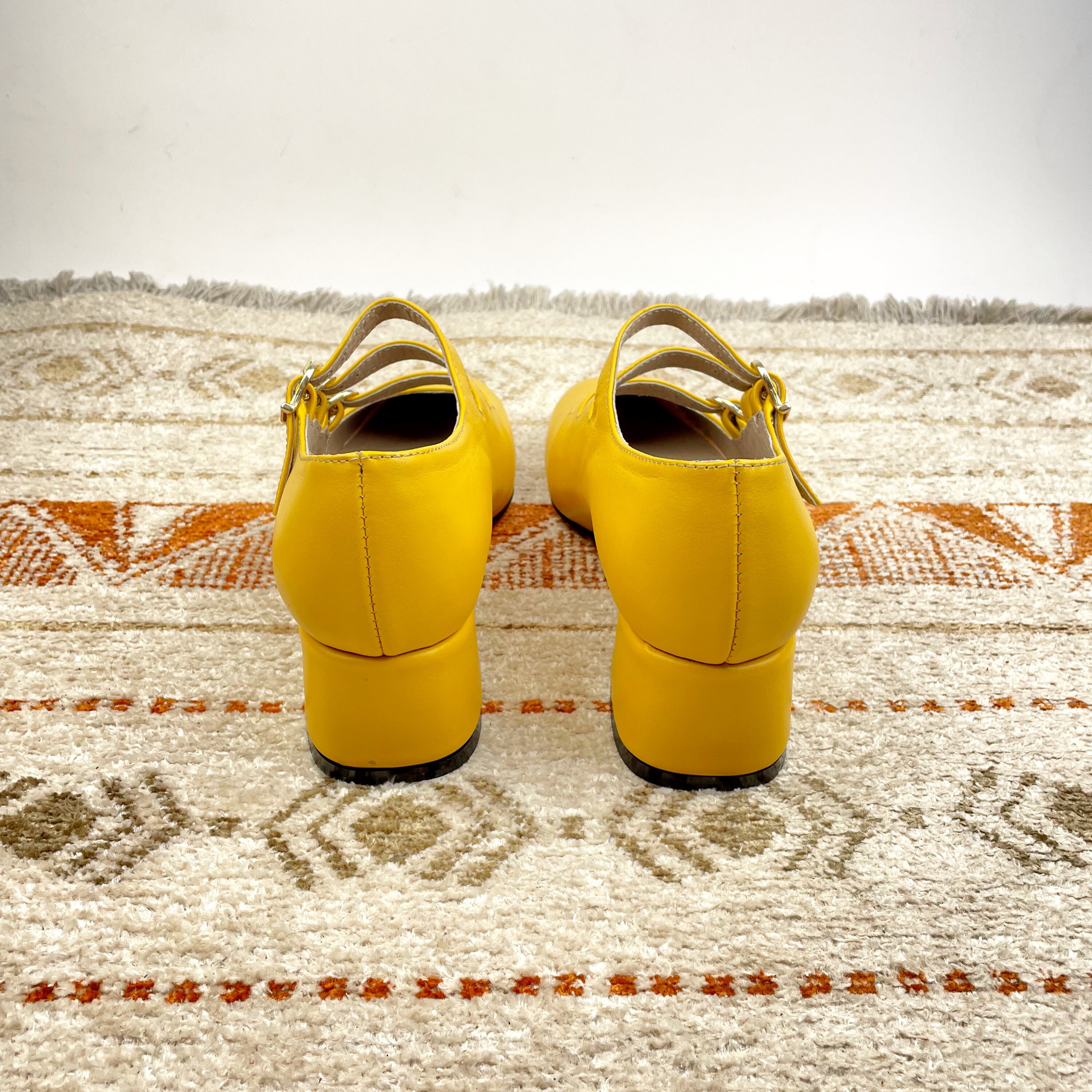 Yellow Leather Mary Jane Heels, Triple Strap Block Heel Shoes - Etsy