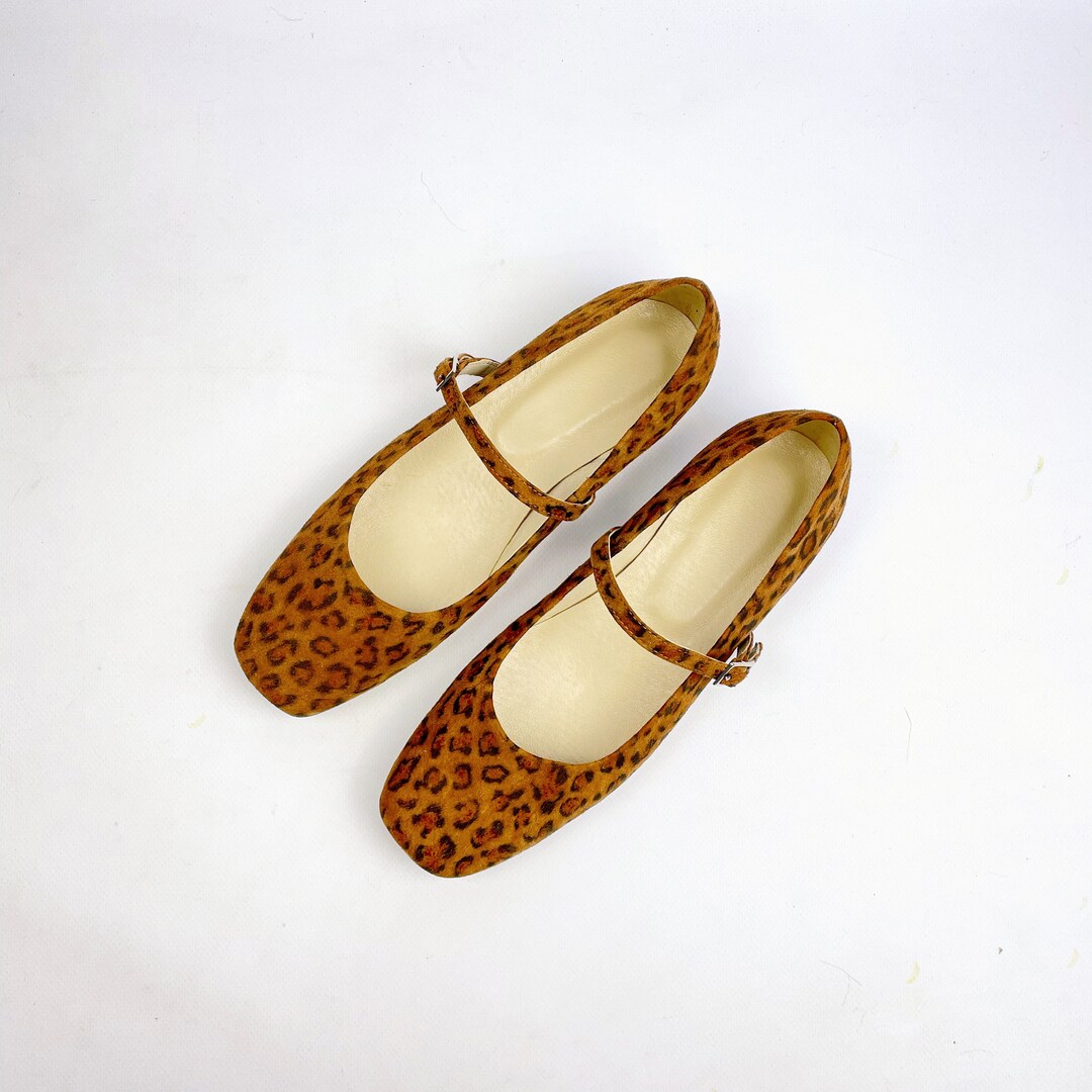 Mary Jane Ballet Shoes for Women One Strap Leopard Brown Etsy