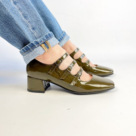 Custom Olive Green Patent Leather 3 strap Mary Jane Pumps Wide Feet and Custom Design Available Etsy Canada