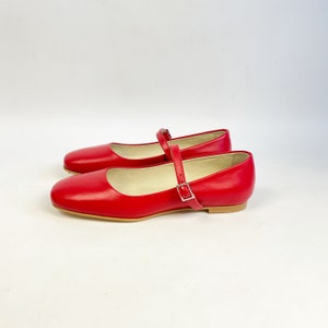 Handmade Red Leather Mary Jane Flats: Balletcore French Style
