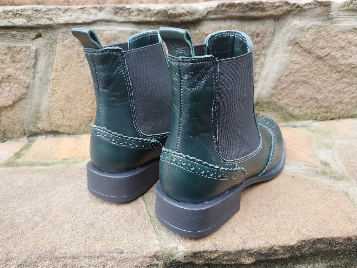 Leather Boots Woman Chelsea Green Leather Ankle Boots Etsy