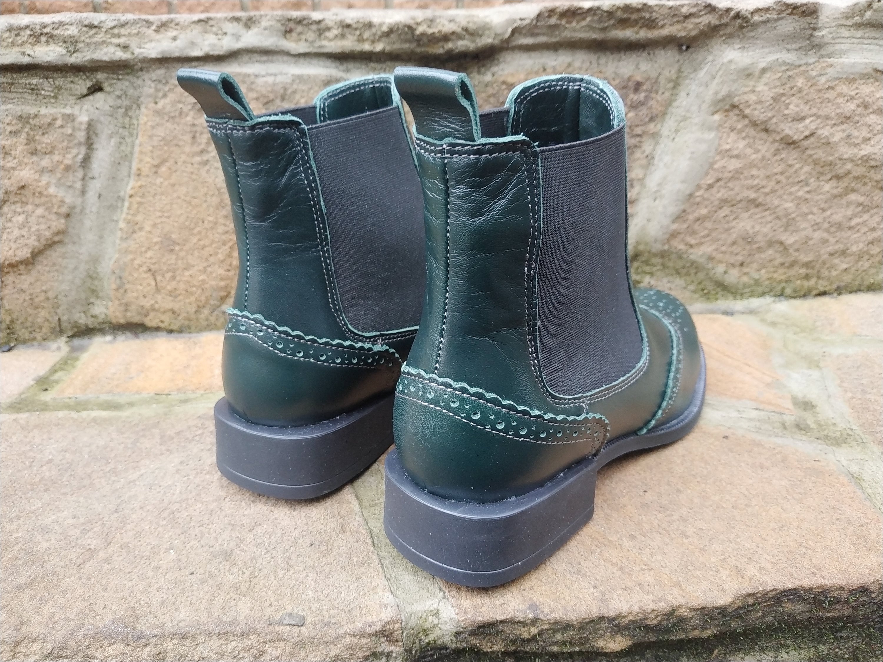 green platform chelsea boots