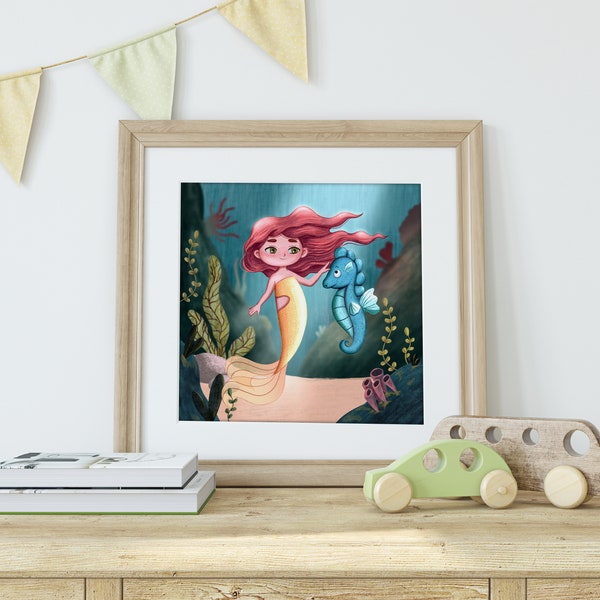 Printable wall art for the children's room sea girl, printable wall decoration bathroom, digital print by Julia Bittruf