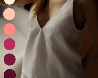 Weißer Leinen Pyjama Set: Handgemachte gewaschene Leinen Nachtwäsche