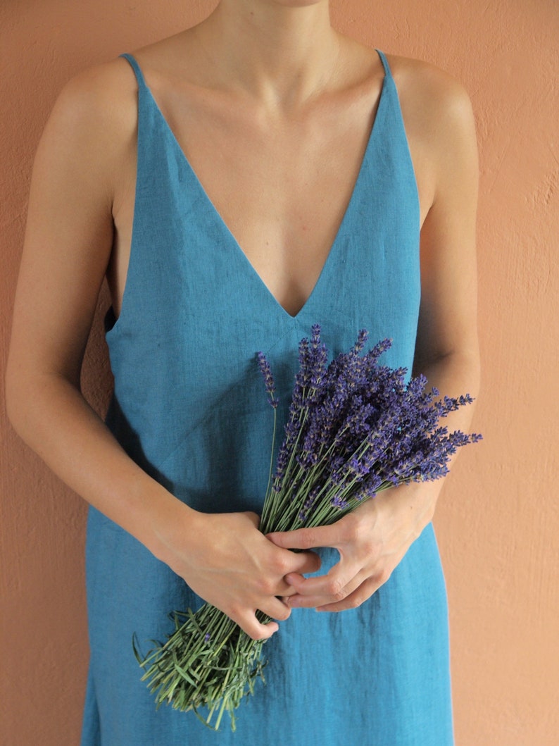 White Linen Dress Linen Slip Dress Linen Nightgown Deep V Etsy UK